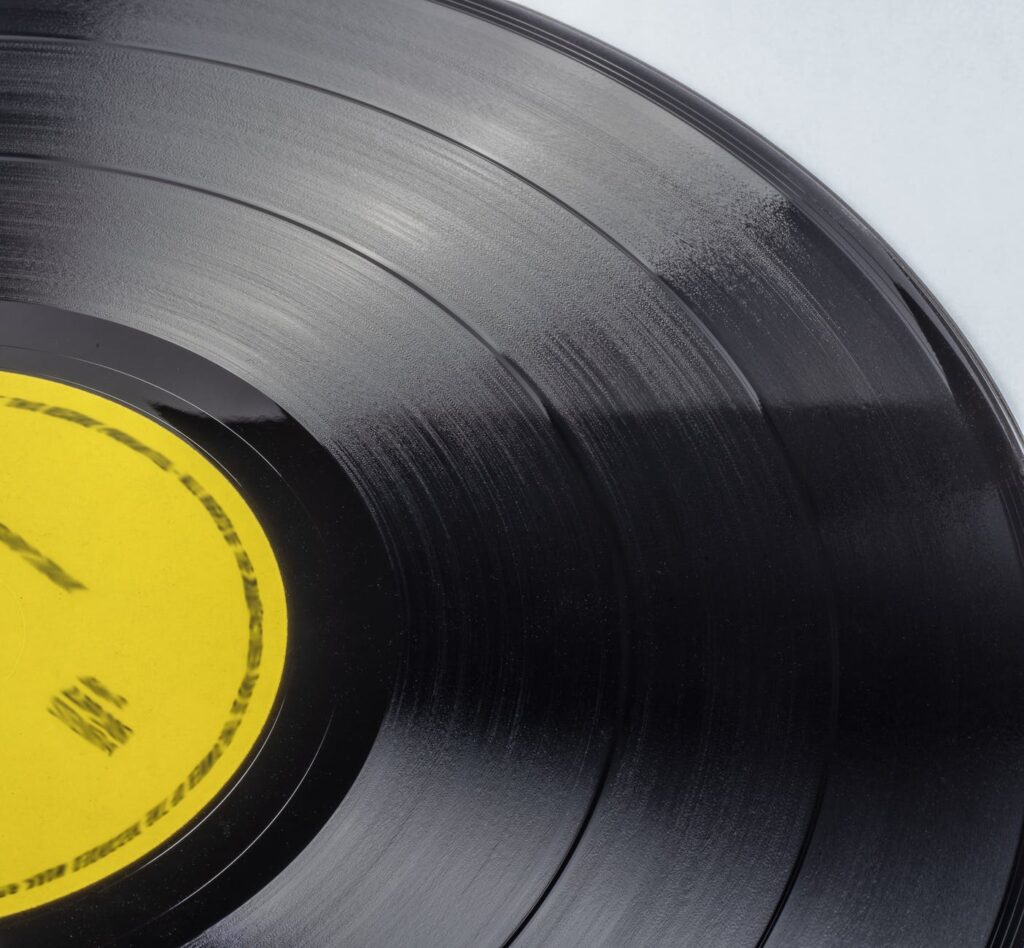 vinyl record on white table