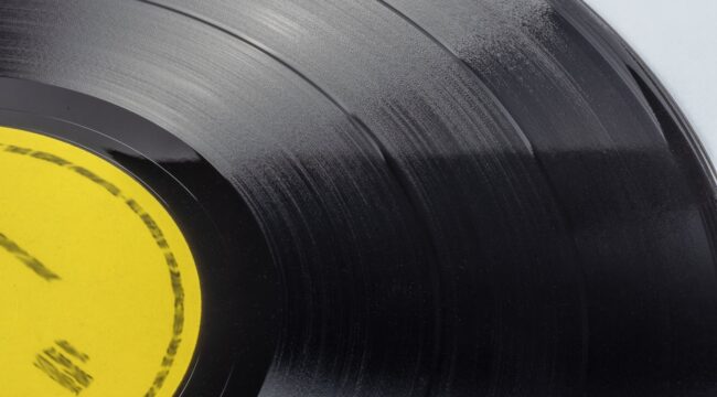 vinyl record on white table